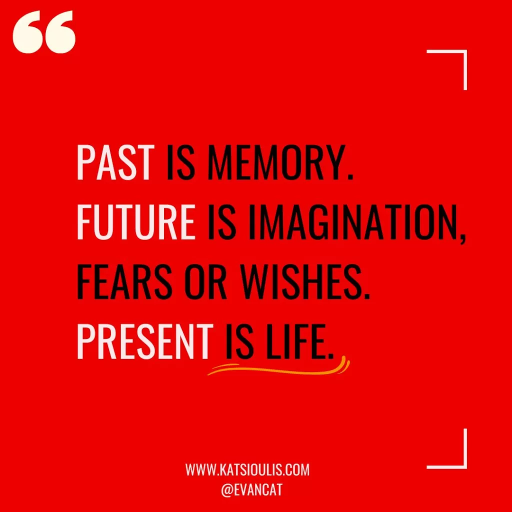 Your Past is Memory. your Future is imagination, fears or wishes. Your Present is Life. Evan Cat, Your Best Life Coach
